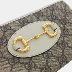 Pre Owned Gucci Beige White Canvas Horsebit Long Wallet