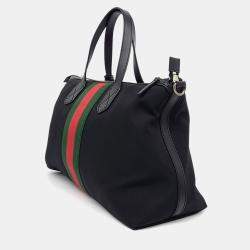 Pre Owned Gucci Black Fabric Web Tote Bag
