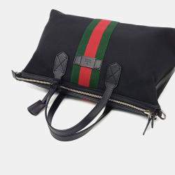 Pre Owned Gucci Black Fabric Web Tote Bag