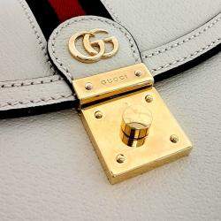Pre Owned Gucci Cream Leather Ophidia Top Handle Bag