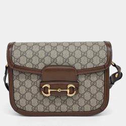 Pre Owned Gucci Beige/Brown Coated Canvas 1955 Horsebit Shoulder Bag