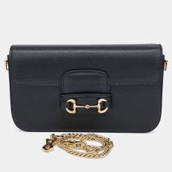 Pre Owned Gucci Black Leather Horsebit 1955 Mini Chain Shoulder Bag