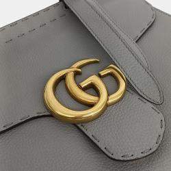 Pre Owned Gucci Grey Leather GG Marmont Tote and Shoulder Bag