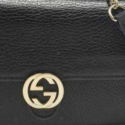 Pre Owned Gucci Black Leather Interlocking G Dollar Chain Wallet