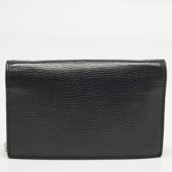 Pre Owned Gucci Black Leather Interlocking G Dollar Chain Wallet
