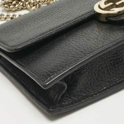 Pre Owned Gucci Black Leather Interlocking G Dollar Chain Wallet