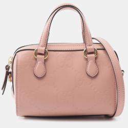 Pre Owned Gucci Pink Super Mini Jumbo GG Embossed Leather Gilbert Top Handle Bag