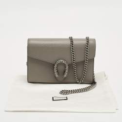 Pre Owned Gucci Grey Leather Mini Crystal Dionysus Shoulder Bag