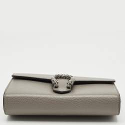 Pre Owned Gucci Grey Leather Mini Crystal Dionysus Shoulder Bag