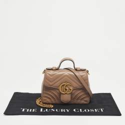 Pre Owned Gucci Beige Matelassé Leather Mini GG Marmont Top Handle Bag