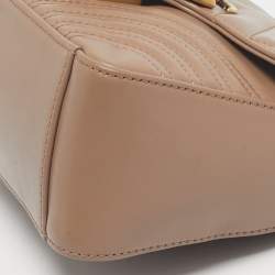 Pre Owned Gucci Beige Matelassé Leather Mini GG Marmont Top Handle Bag