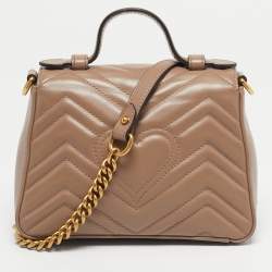 Pre Owned Gucci Beige Matelassé Leather Mini GG Marmont Top Handle Bag