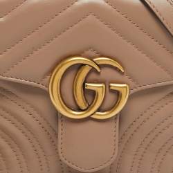 Pre Owned Gucci Beige Matelassé Leather Mini GG Marmont Top Handle Bag