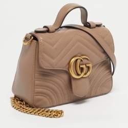 Pre Owned Gucci Beige Matelassé Leather Mini GG Marmont Top Handle Bag