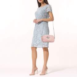 Pre Owned Gucci Pink Snakeskin Small GG Marmont Camera Bag