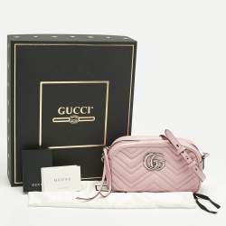 Pre Owned Gucci Pink Snakeskin Small GG Marmont Camera Bag
