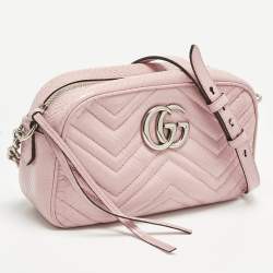 Pre Owned Gucci Pink Snakeskin Small GG Marmont Camera Bag