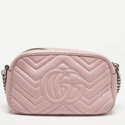 Pre Owned Gucci Pink Snakeskin Small GG Marmont Camera Bag