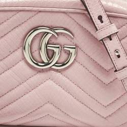Pre Owned Gucci Pink Snakeskin Small GG Marmont Camera Bag