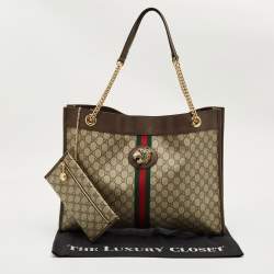 Pre Owned Gucci Brown/Beige GG Supreme Canvas Large Web Rajah Tote