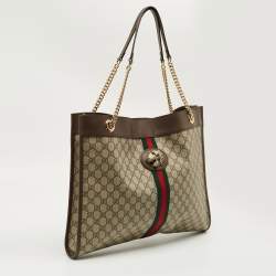 Pre Owned Gucci Brown/Beige GG Supreme Canvas Large Web Rajah Tote