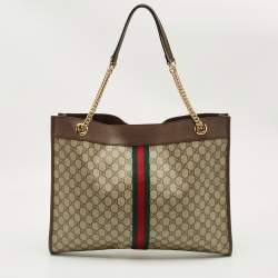 Pre Owned Gucci Brown/Beige GG Supreme Canvas Large Web Rajah Tote