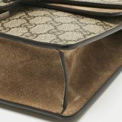 Pre Owned حقيبة كتف غوتشي قماش جي جي سوبرين بجلد سويدي بيج/أسود ديونيسوس صغيرة