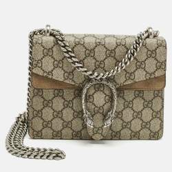Pre Owned Gucci Beige GG Supreme Canvas and Suede Mini Dionysus Shoulder Bag