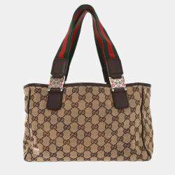 Pre Owned Gucci Beige Canvas GG Sherry Line Tote Handbag