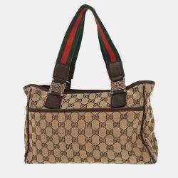 Pre Owned Gucci Beige Canvas GG Sherry Line Tote Handbag