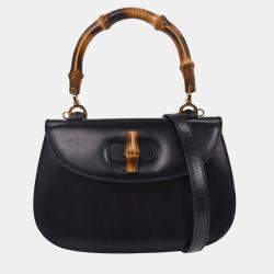 Pre Owned Gucci Black Bamboo 2way Handbag