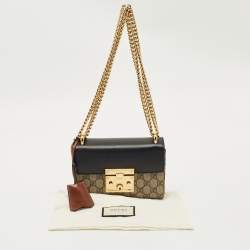Pre Owned Gucci Black/Brown GG Supreme Canvas and Leather Small Padlock Shoulder Bag
