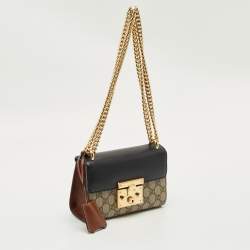 Pre Owned Gucci Black/Brown GG Supreme Canvas and Leather Small Padlock Shoulder Bag