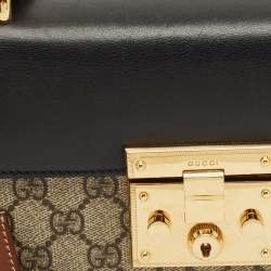 Pre Owned Gucci Black/Brown GG Supreme Canvas and Leather Small Padlock Shoulder Bag