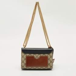 Pre Owned Gucci Black/Brown GG Supreme Canvas and Leather Small Padlock Shoulder Bag