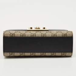 Pre Owned Gucci Black/Brown GG Supreme Canvas and Leather Small Padlock Shoulder Bag