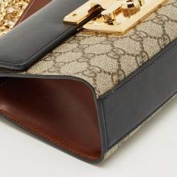 Pre Owned Gucci Black/Brown GG Supreme Canvas and Leather Small Padlock Shoulder Bag