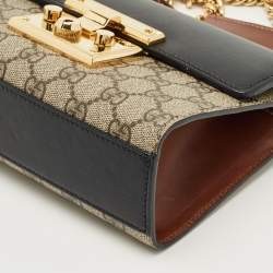 Pre Owned Gucci Black/Brown GG Supreme Canvas and Leather Small Padlock Shoulder Bag