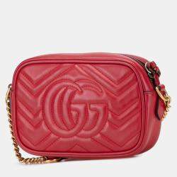 مملوكة مسبقًا حقيبة كروس بودي غوتشي ميني GG‎‎ جلد ماتلاسي أحمر