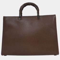 Pre Owned Gucci Brown Pigskin Bamboo Tote Bag