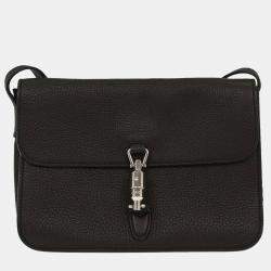 Pre Owned Gucci Black Leather Jackie Flap Shoulder Bag