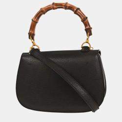 مملوكة مسبقًا حقيبة يد غوتشي بمب ٢ في ١ جلد خنزير أسود بامبو