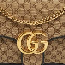 Pre Owned حقيبة كتف غوتشي مارمونت جي جي متوسطة كانفاس ماتلاسسيه أسود/بيج