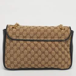 Pre Owned حقيبة كتف غوتشي مارمونت جي جي متوسطة كانفاس ماتلاسسيه أسود/بيج