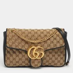 Pre Owned Gucci Black/Beige Matelassé GG Canvas Medium GG Marmont Shoulder Bag