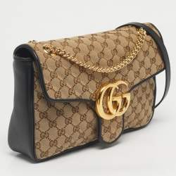 Pre Owned حقيبة كتف غوتشي مارمونت جي جي متوسطة كانفاس ماتلاسسيه أسود/بيج