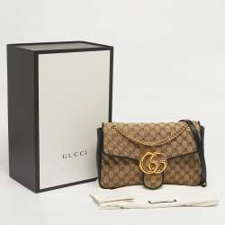 Pre Owned حقيبة كتف غوتشي مارمونت جي جي متوسطة كانفاس ماتلاسسيه أسود/بيج