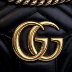 Pre Owned Gucci Black Medium GG Marmont Matelasse Leather Shoulder Bag