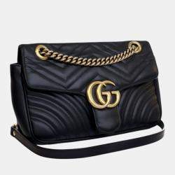 Pre Owned Gucci Black Medium GG Marmont Matelasse Leather Shoulder Bag
