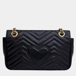 Pre Owned Gucci Black Medium GG Marmont Matelasse Leather Shoulder Bag